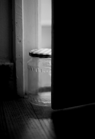 Toilet
              door, a jar